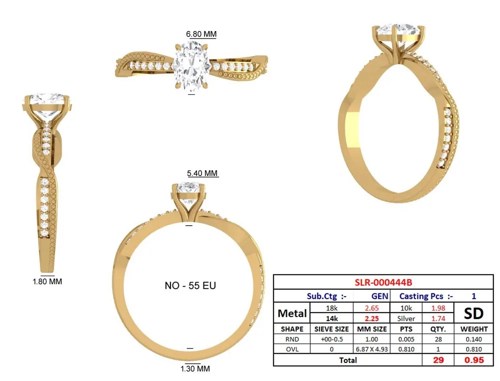 CAD-Entwurf Beispiel: Ring mit ovalem Stein und Diamantband