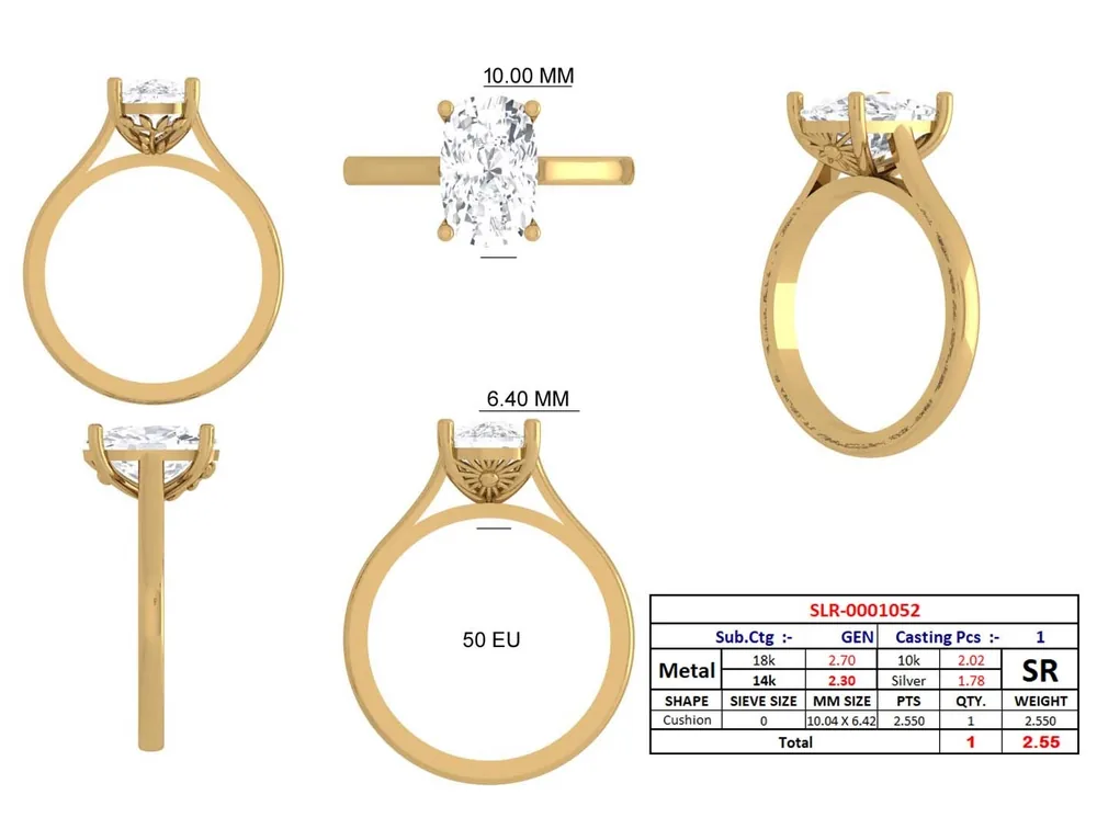 CAD-Entwurf Beispiel: Ring mit Cushion-Schliff-Stein